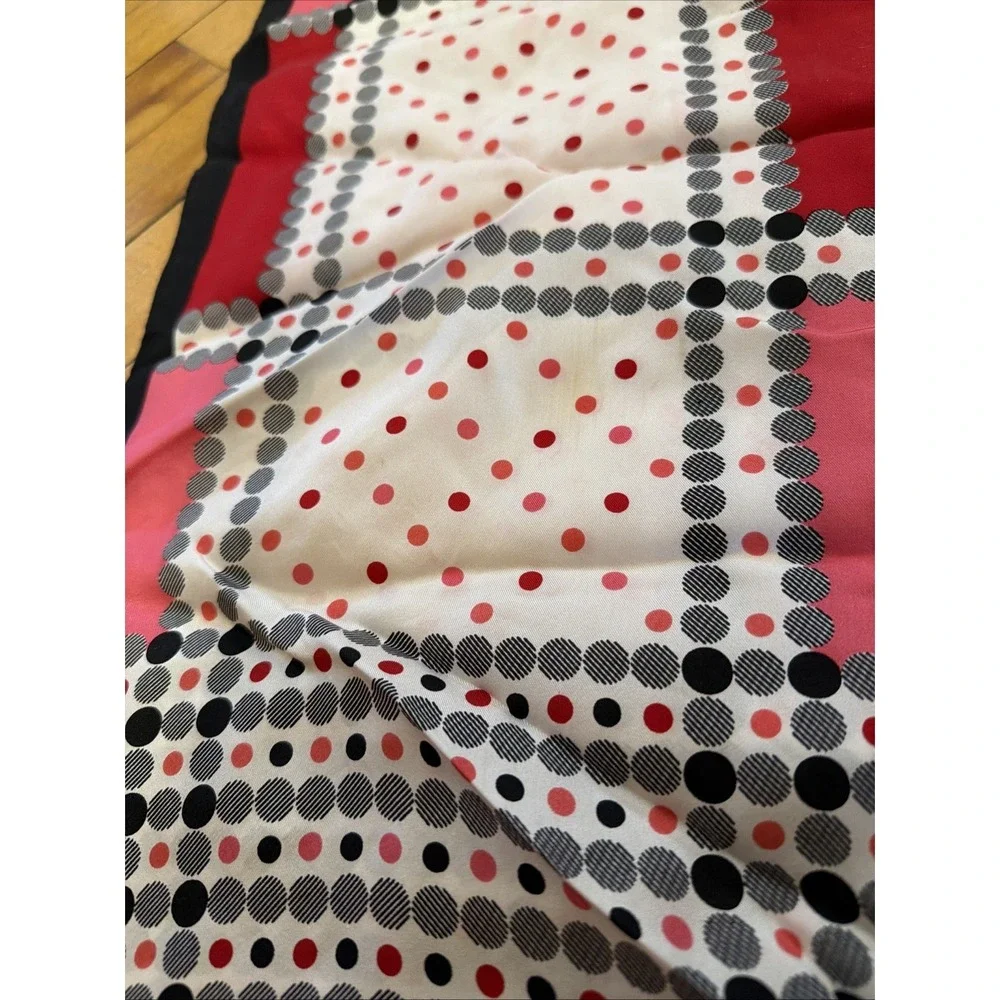Oscar de La Renta Featherweight Silk Scarf Polka Dot Red Pink Vintage
